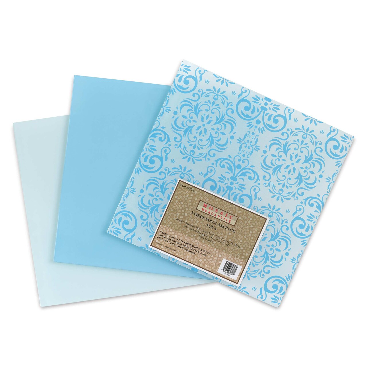 Mosaic Mercantile Opalescent Glass Pack - Aqua, 8" x 8", Pkg of 3